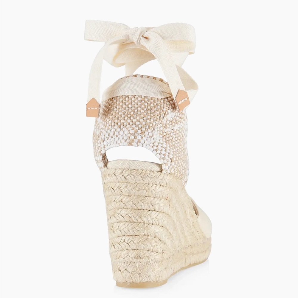 Castaner Cream Espadrille Wedge Sandals with Ribbon Tie